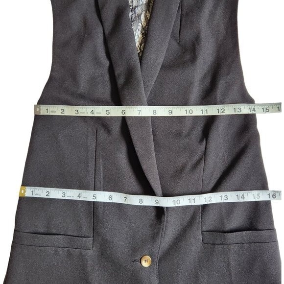 Forever 21 black one button v neck sleeveless vest with lace back detail sz S - Picture 9 of 11